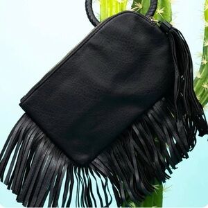 Fringed Black Leather Bag